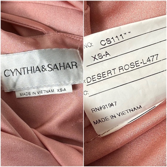 NWT CYNTHIA & SAHAR Stretch Satin Pleated Wrap Ruffled High Low Maxi Gown XS - Picture 4 of 4